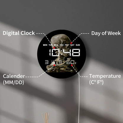 Vincent van Gogh Drawing Skull with Burning Cigarette Digital Wall Clock Smoking Skeleton Electronic Wall Clock Large Display