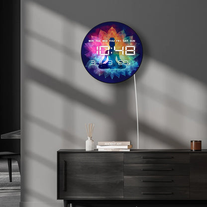 Yoga Woman With Lotus Flowers LED Digital Wall Clock with Timer Date Temperature Display Chakra Gradient Electronic Wall Clock