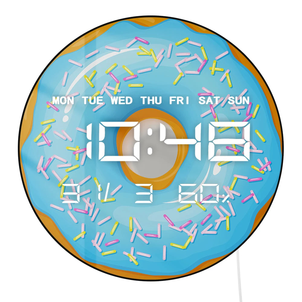 Sweet Donuts LED Digital Wall Clock for Sweet Dorm Dessert Food Art Electronic Kitchen Home Wall Clock Large Numeric Display