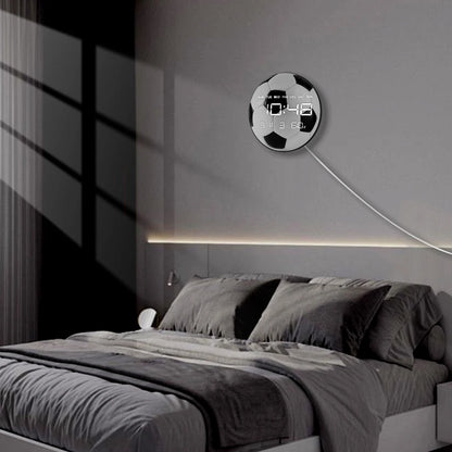 Football Ball Modern Design Electronic Wall Clock with Timer Date Temperature Display Soccer Sports Decor LED Digital Wall Clock