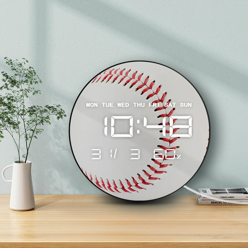 Base Ball Electric Wall Clock Large Numeric Display for for Boy Room Playroom Nursery Sports Home Decor LED Digital Wall Clock