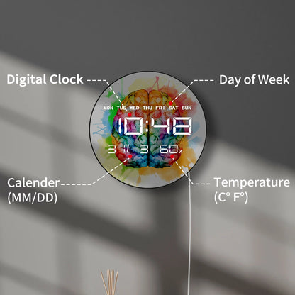 Spray Paint Watercolor Brain Modern Design Digital Wall Clock Large Time Display Electric Clock Neurologist Doctor Medical Gift