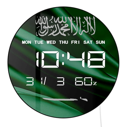 Saudi Arabia Country Flag Digital Wall Clock with Timer Date Temperature Display Saudi Pride Patriotic Green Electric Wall Clock