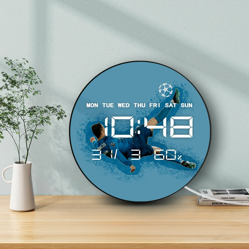 Ronaldo Overhead Goal LED Digital Wall Clock Portugal Football Legend Bicycle Kick Iconic Soccer Electronic Display Wall Clock