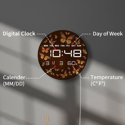 Monarch Butterflies Electronic Wall Clock Entomology Nature Insect LED Digital Wall Clock with Timer Date Temperature Calendar