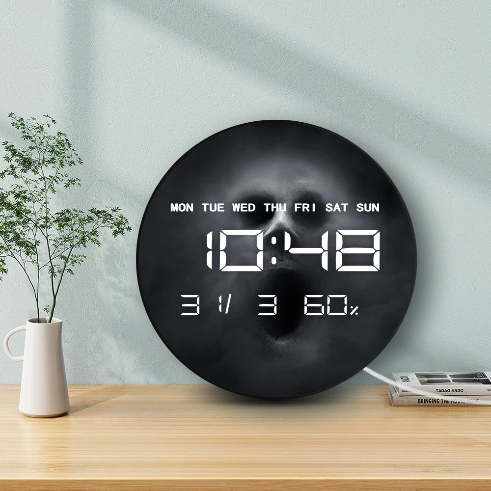 Scary Ghost on Dark LED Digital Wall Clock Halloween Home Decor Horror Artwork Dual Purpose Electronic Clock Wall & Desk Use