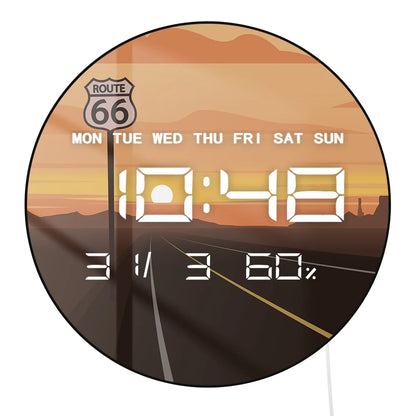 Route 66 Scene Classic Road Electronic Wall Clock Big Number Display USA Landscapes Home Decor Timepieces LED Digital Wall Clock