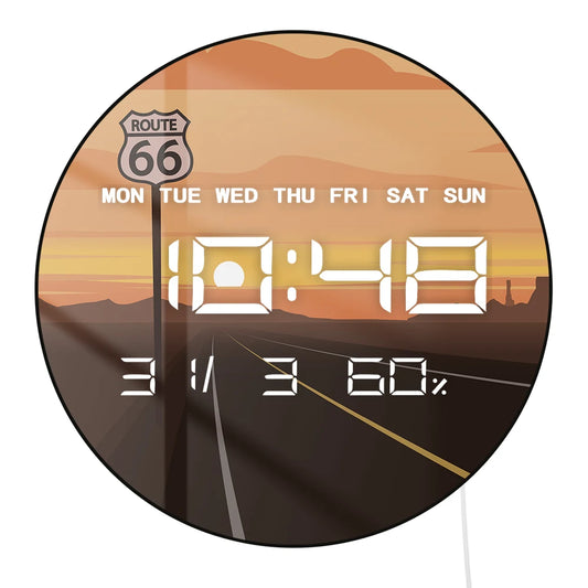 Route 66 Scene Classic Road Electronic Wall Clock Big Number Display USA Landscapes Home Decor Timepieces LED Digital Wall Clock
