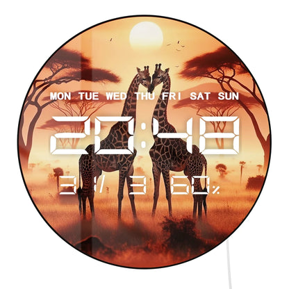 Giraffe Couple LED Digital Wall Clock Romantic Jungle Animal Lover Home Decor Electric Wall Clock with Date Calendar Temperature