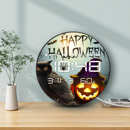Halloween Owl Home Decor Electronic Wall Clock with Timer Calendar Date Temperature Auto Dimming  LED Digital Display Wall Clock