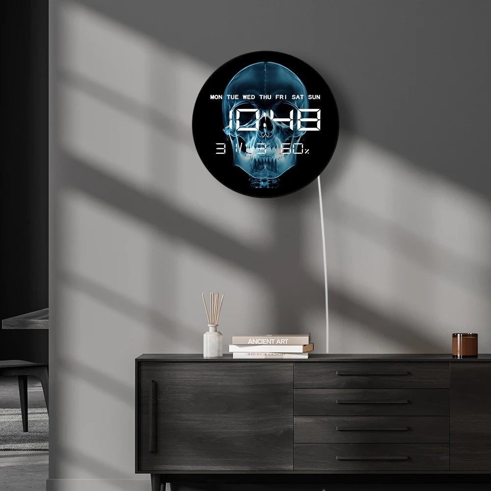 Human X-ray Skull Electronic Wall Clock Large Numeric Display for Medical Office Modern Design Digital Wall Clock Doctors Gift