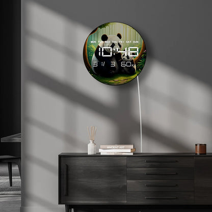Panda Bear Family LED Digital Wall Clock Large Time Display Animal Home Decor Electronic Modern Wall Clock Housewarming Gift