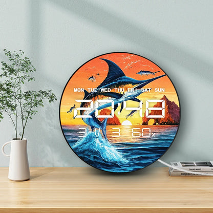 Fishing Blue Marlin LED Digital Clock Timer Jumping Sailfish Home Decor Multifunctional Electronic Wall Clock Fisherman's Gift