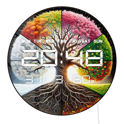 Four Seasons Tree of Life Multifunctional LED Digital Wall Clock Electronic Wall Clock with Calendar Date Humidity Temperature
