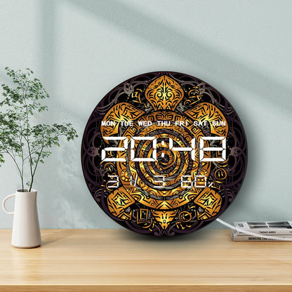 Golden Tribal Sea Turtle Electronic Wall Clock Totemic Animal Toned Maori Home Decor Timer Smart Dimming LED Digital Wall Clock