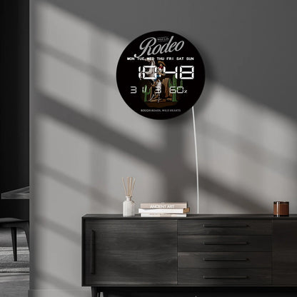 Wild Life Rodeo Modern Digital Wall Clock Cowboy Riding Horse Western Home Decor Electric Wall Clock Large LED Numbers Display
