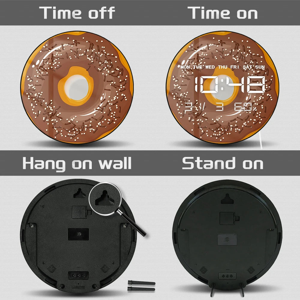 Sweet Donuts LED Digital Wall Clock for Sweet Dorm Dessert Food Art Electronic Kitchen Home Wall Clock Large Numeric Display