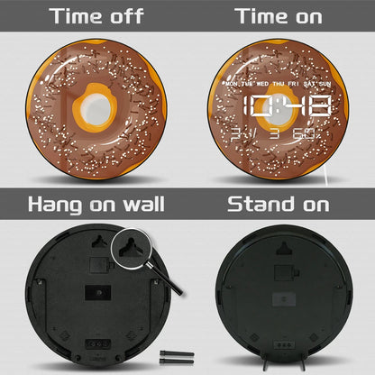 Sweet Donuts LED Digital Wall Clock for Sweet Dorm Dessert Food Art Electronic Kitchen Home Wall Clock Large Numeric Display