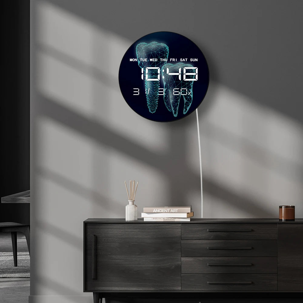 Molar Tooth Professional Dental Clinic LED Digital Wall Clock Dentistry Medical Artwork Large Number Display Electric Wall Clock