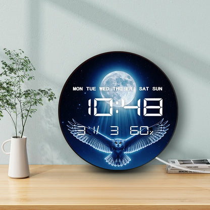 Flying Owl with Full Moon LED Auto Dimming Digital Wall Clock Electronic Wall Clock with Jumbo Numbers Calendar Date Temperature