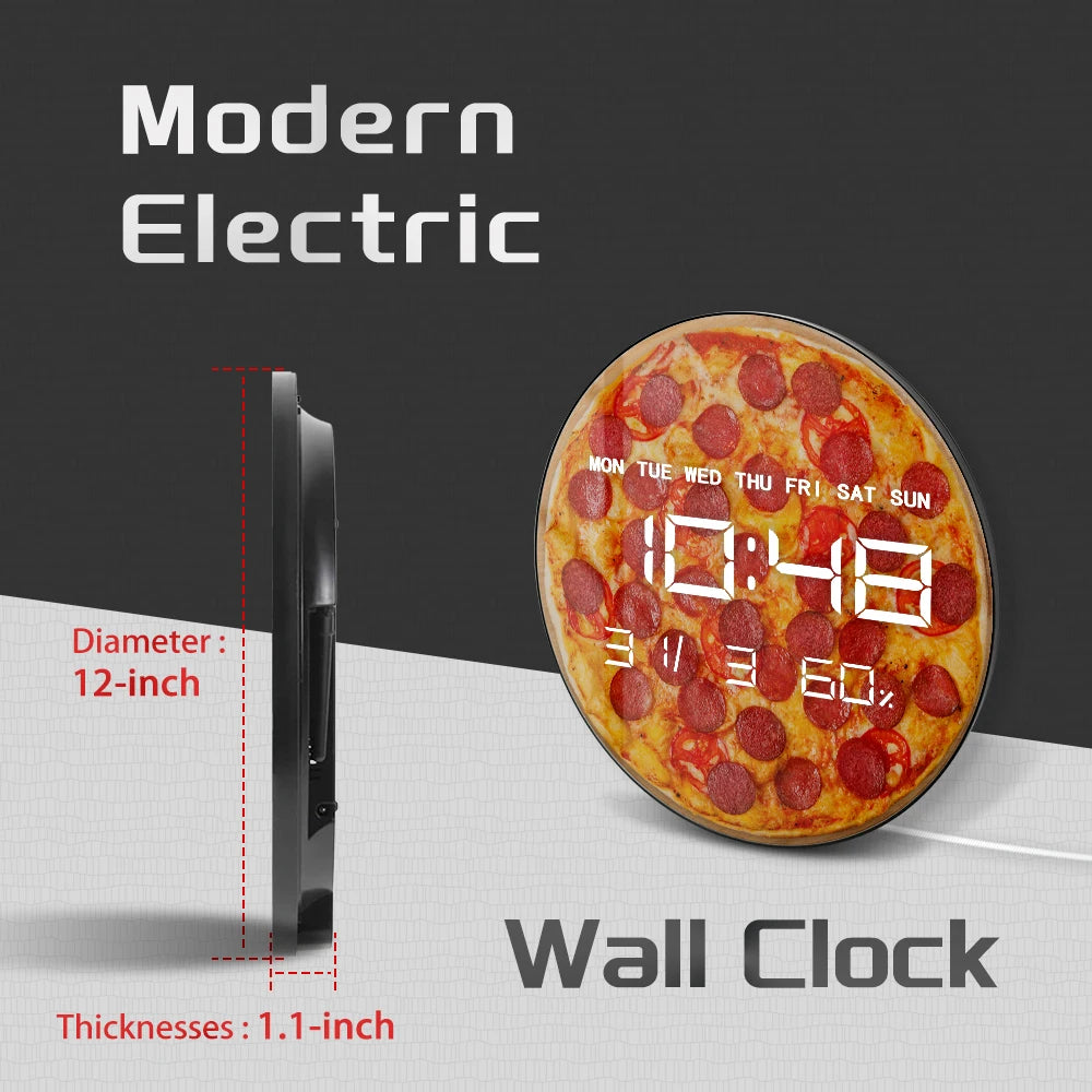 Pepperoni Pizza LED Large Number Digital Wall Clock For Kitchen Dinning Room Italian Food Art Pizzeria Modern Design Wall Clock