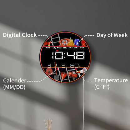 Firefighting Equipment  Digital Wall Clock with LED Display Fire Prevention Tools Electronic Wall Clock Large Numeric Display