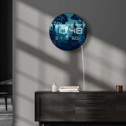 Woodland Night with Moon Large Digital Wall Clock Forest Animal Home Decor Timepieces LED Electronic Numeric Clock Wall Desk Use