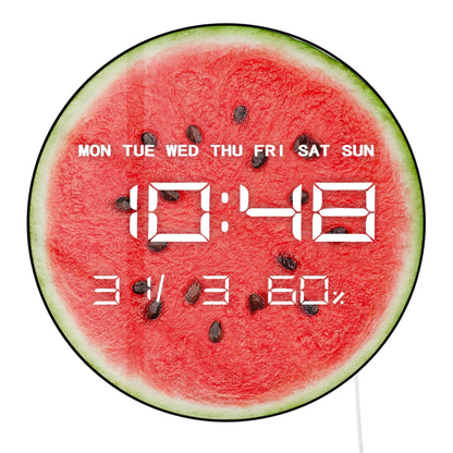 Sliced Watermelon Wall Clocks with Temperature Humidity Date Large Display Calendar Summer Fruit Home Decor Digital Wall Clock