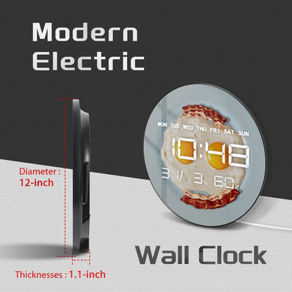Scrambled Egg Bacon Breakfast LED Digital Wall Clock For Home Kitchen Dinning Room Unique Foodie Wall Art Electric Numeric Clock