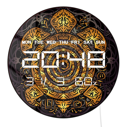 Golden Tribal Sea Turtle Electronic Wall Clock Totemic Animal Toned Maori Home Decor Timer Smart Dimming LED Digital Wall Clock