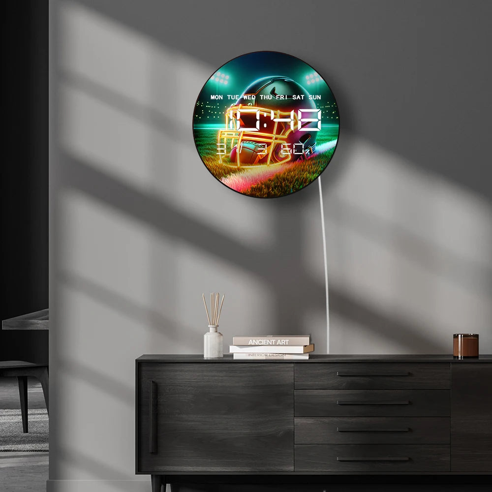 American Football Helment LED Digital Wall Clock with Temperature Humidity Calendar Date Large LED Display Electronic Wall Clock