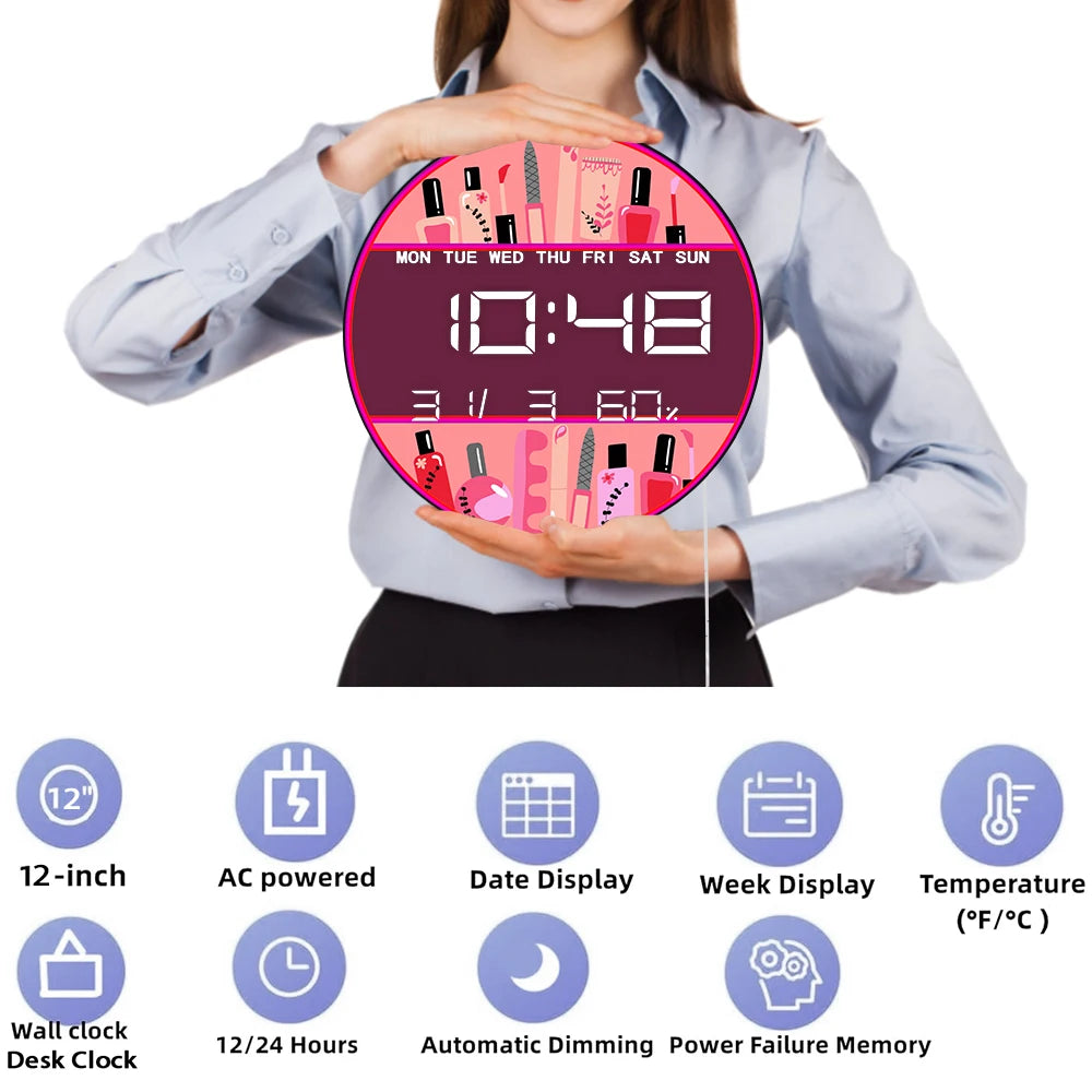 Nail Tools LED Digital Wall Clock for Beauty Salon Room Nail Technician Large Display Sign Nail Artist Electronic Wall Clock