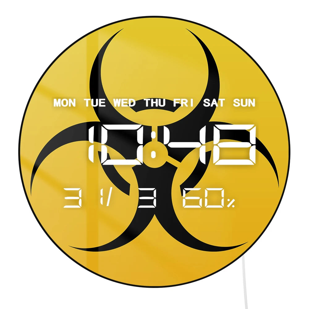Warning Biohazard Sign Dual Purpose LED Digital Wall Clock Large Display Hazardous Symbol Multifunctional Electronic Wall Clock