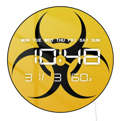 Warning Biohazard Sign Dual Purpose LED Digital Wall Clock Large Display Hazardous Symbol Multifunctional Electronic Wall Clock