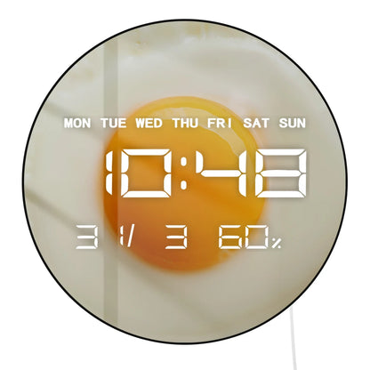 Sunny Side Up Breakfast Fried Egg Kithcen Wall Clock With LED Digital Time Display Scrambled Eggs Modern Electronic Wall Clock