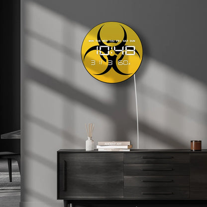 Warning Biohazard Sign Dual Purpose LED Digital Wall Clock Large Display Hazardous Symbol Multifunctional Electronic Wall Clock
