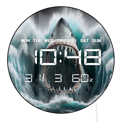 White Shark Open Mouth Jaw Modern Digital Wall Clock with Timer Date Temperature Display Ocean Predator Electronic Wall Clock