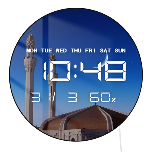 Crescent Moon Above Mosque LED Digital Wall Clock Large Display Jeddah Night Islamic Home Decor Large Number Electric Wall Clock