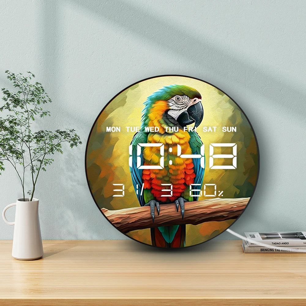 Tropical Parrot Exotic Bird Dual Purpose LED Digital Clock Wall Desk Use Electronic Wall Clock with Calendar Date Temperature