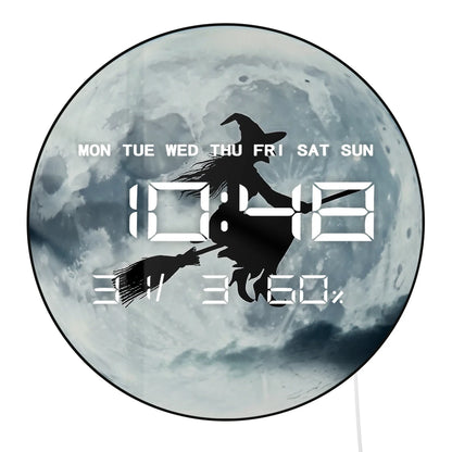 Witch Flying Full Moon Electronic Wall Clock Large Number Display Halloween Home Decor Gothic Fantasy Artwork Digital Wall Clock
