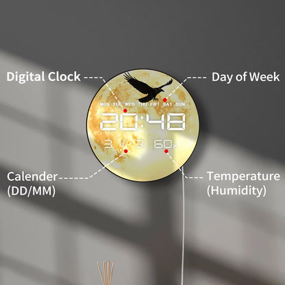 Raven Flying Over Full Moon LED Digital Clock Timer Calendar Date Temperature Crescent Moon Home Decor 12/24hr Electronic Clock