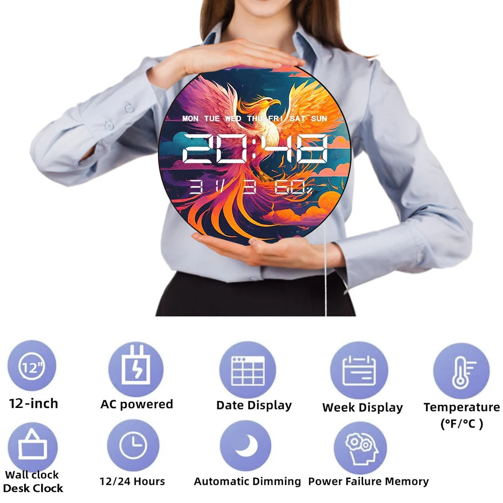 Sun and Moon Masonic Symbol LED Digital Wall Clock Freemason 12/24hr Timer Electronic Wall Clock Freemasonry Lodge Members Gift