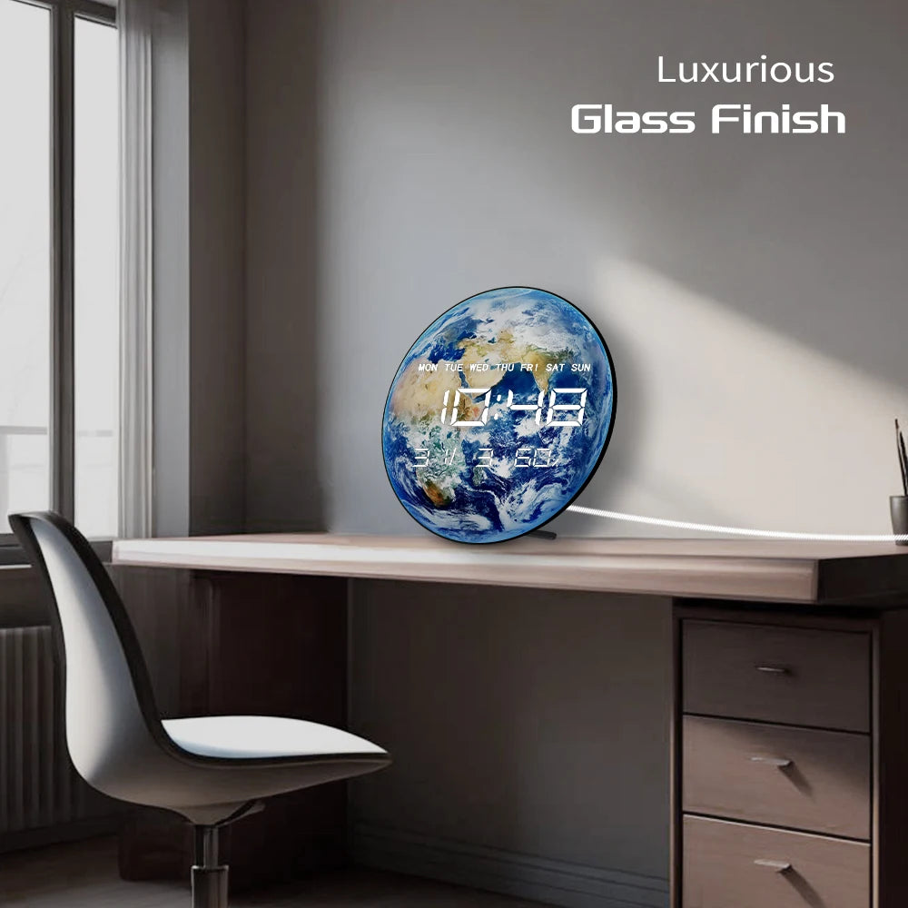 Earth World Globe LED Digital Wall Clock For Bedroom Planet From Space Blue Marble Home Decor Electric Display Desk Table Clock