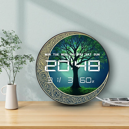 Wicca Symbol Moon Tree of Life LED Digital Wall Clock Magic Home Decor 12/24hour Timer Electronic Wall Clock with Calendar Date