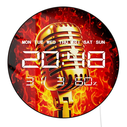 Microphone LED Auto Dimming Digital Wall Clock for Recording Studio Singer Home Decor 12/24hr Electric Wall Clock Podcaster Gift