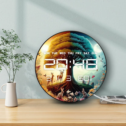Circle of Life Aniamls Fairyland LED Digital Wall Clock with Calendar Temperature Auto Dimming 12/24hr Format Electronic Clock