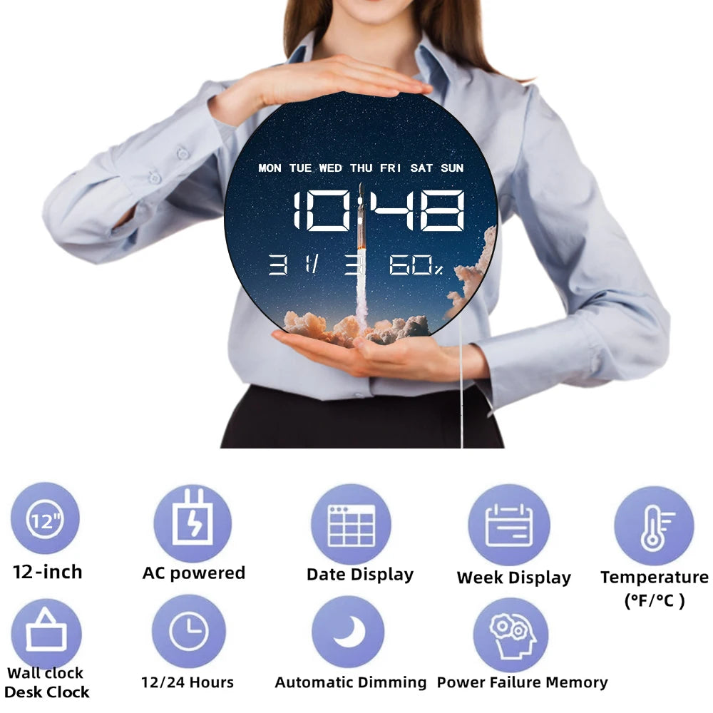 Launching Rocket LED Digital Wall Clock For Kids Room Shuttle Dreamy Space Home Decor Electronic Wall Clock Large Number Display
