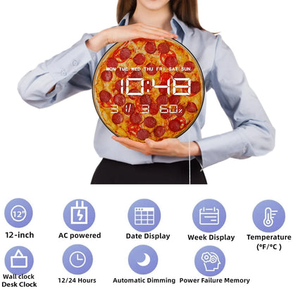 Pepperoni Pizza LED Large Number Digital Wall Clock For Kitchen Dinning Room Italian Food Art Pizzeria Modern Design Wall Clock