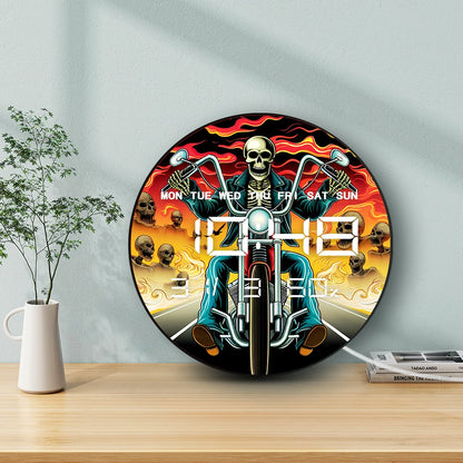 Motorcycle Rider Skull Biker Smart Dimming LED Digital Wall Clock 12/24hour Timer Electric Clock with Calendar Date Temperature
