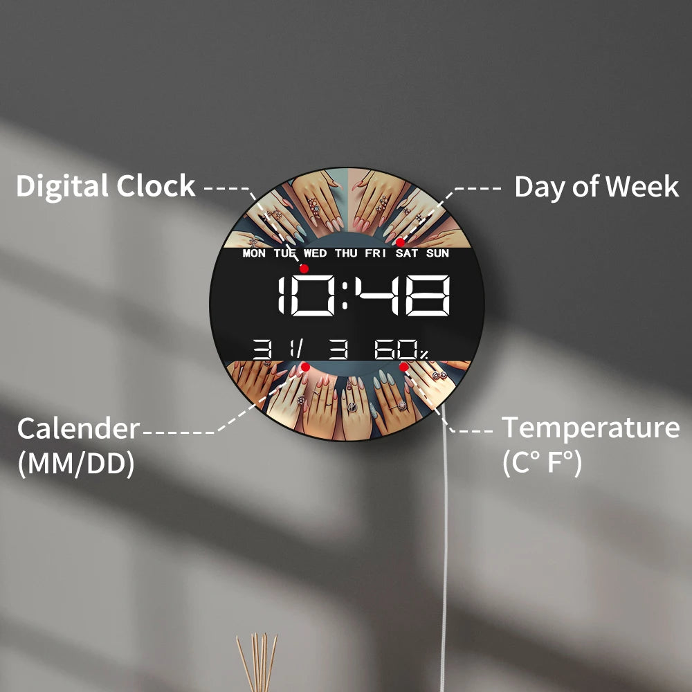 Nail Tech Fashion Hand Electronic Wall Clock for Beauty Salon Studio Female Hands Art Digital Wall Clock Large Numeric Display